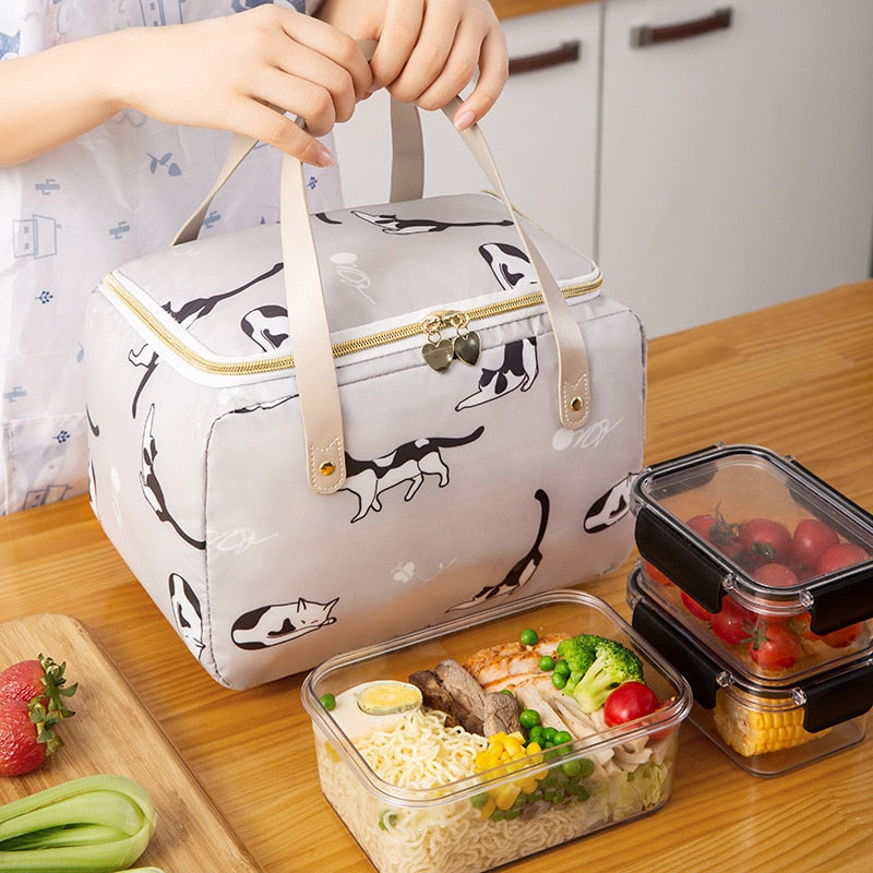 Sac à lunch isotherme pour bento, styles Neige et Chat