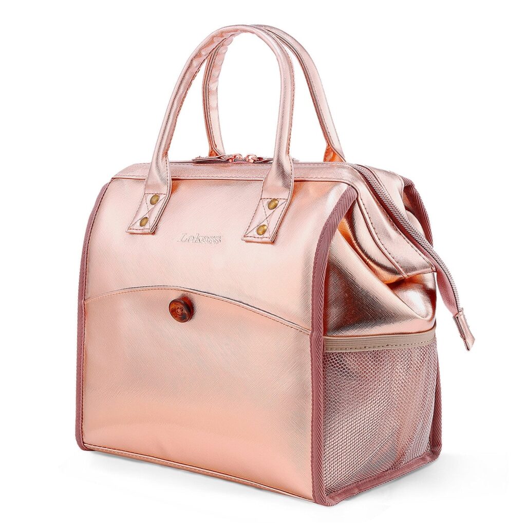 Sac à main isotherme repas en toile rose, avec ou sans sangle