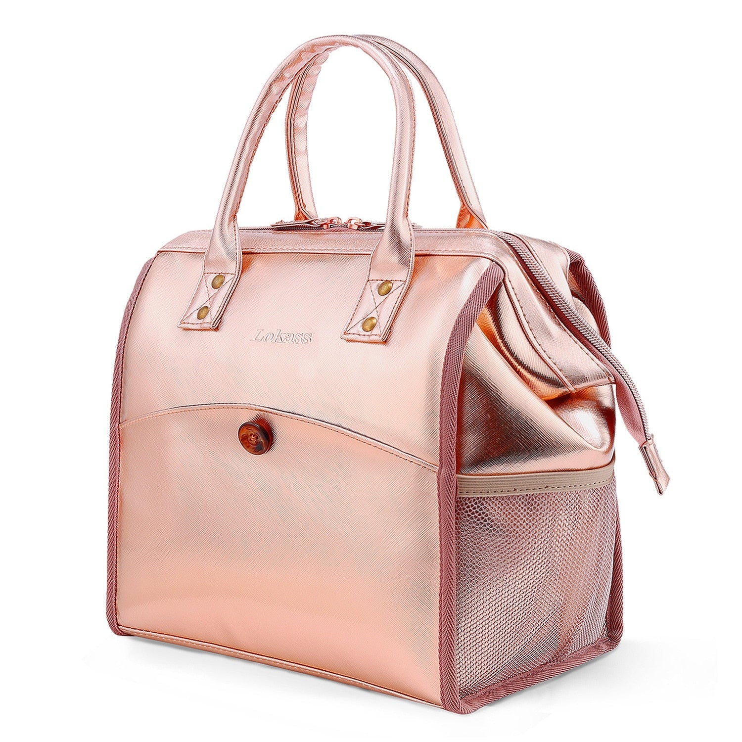 Sac à main isotherme repas en toile rose, avec ou sans sangle