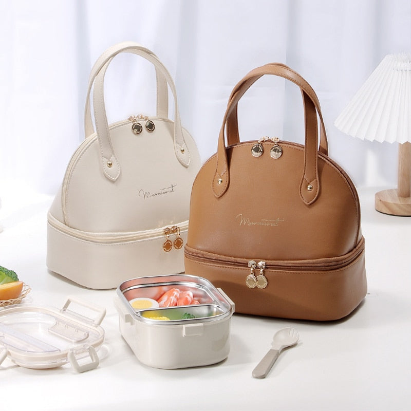 Sac isotherme repas femme aspect cuir, poche zippée, trois coloris