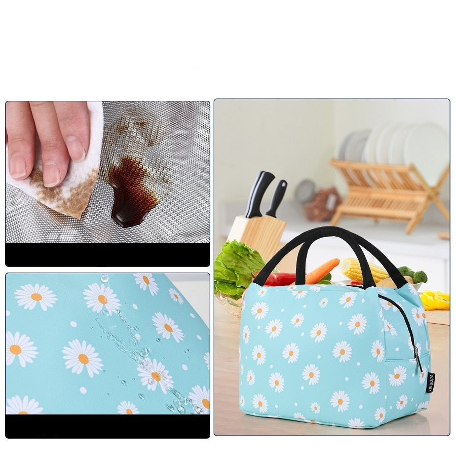 Sac à lunch pour femme fleuri en nylon durable