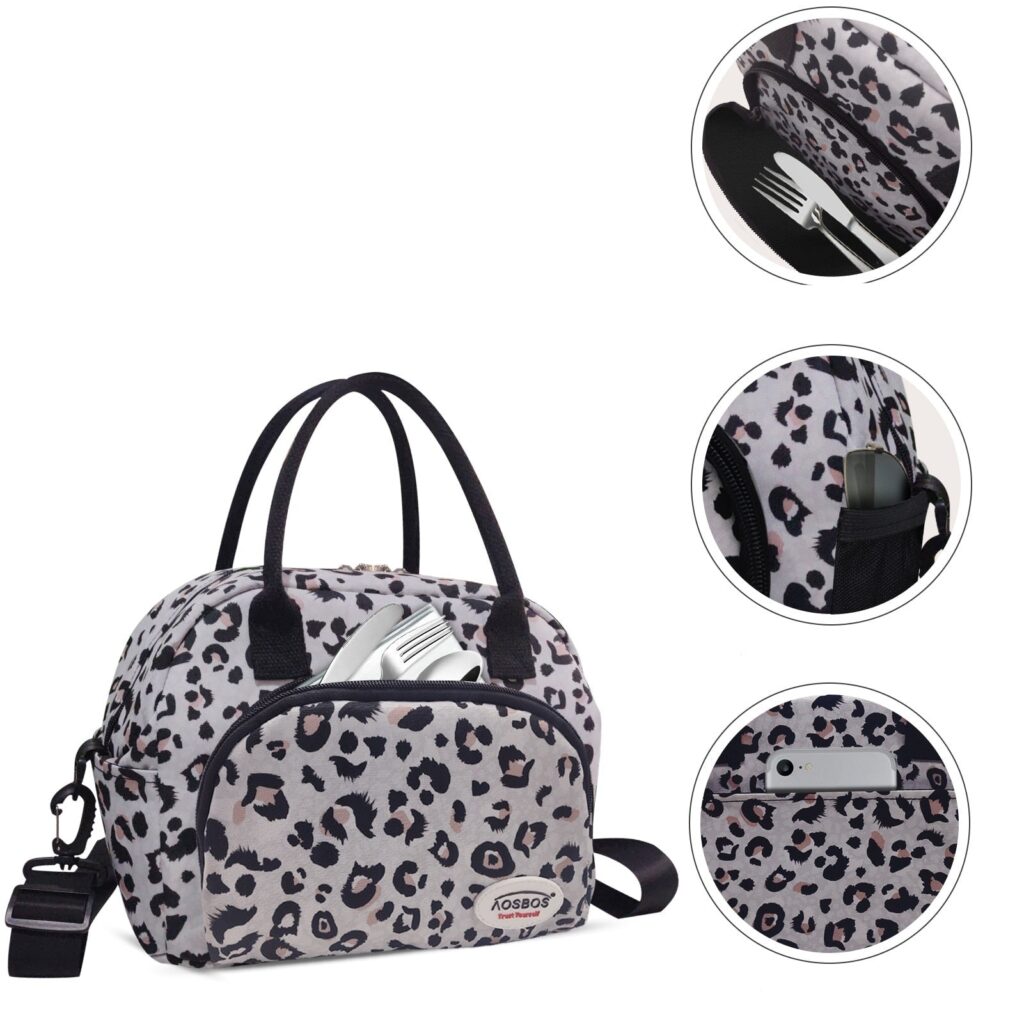 Sac isotherme repas motif léopard, doublure PVC, 30 × 18 × 24 cm