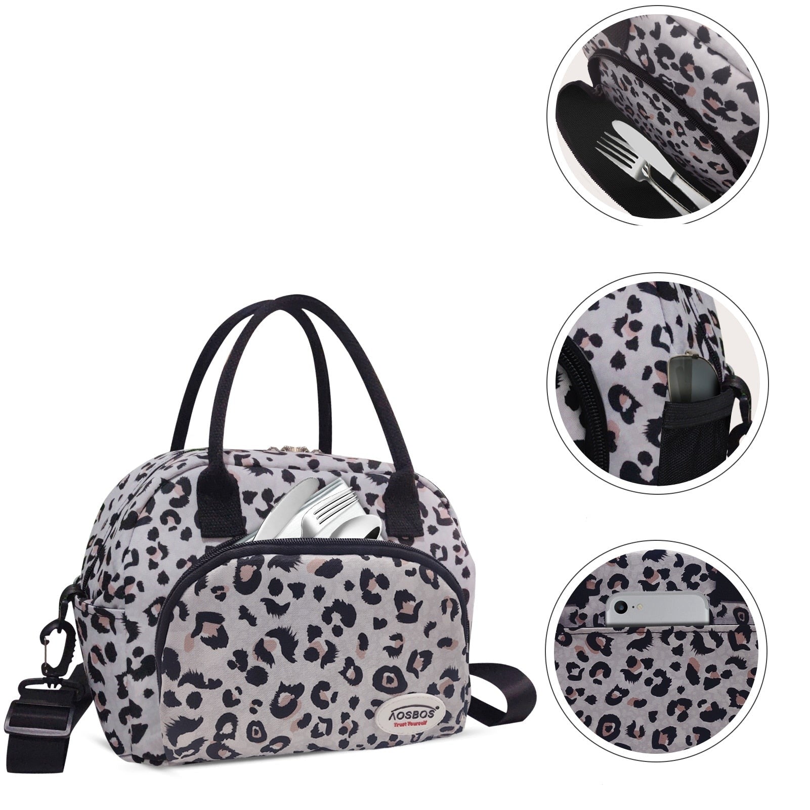 Sac isotherme repas motif léopard, doublure PVC, 30 × 18 × 24 cm