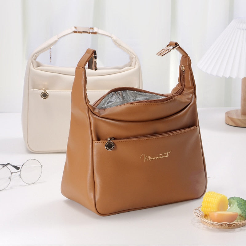 Sac isotherme repas d'allure cuir, trois coloris