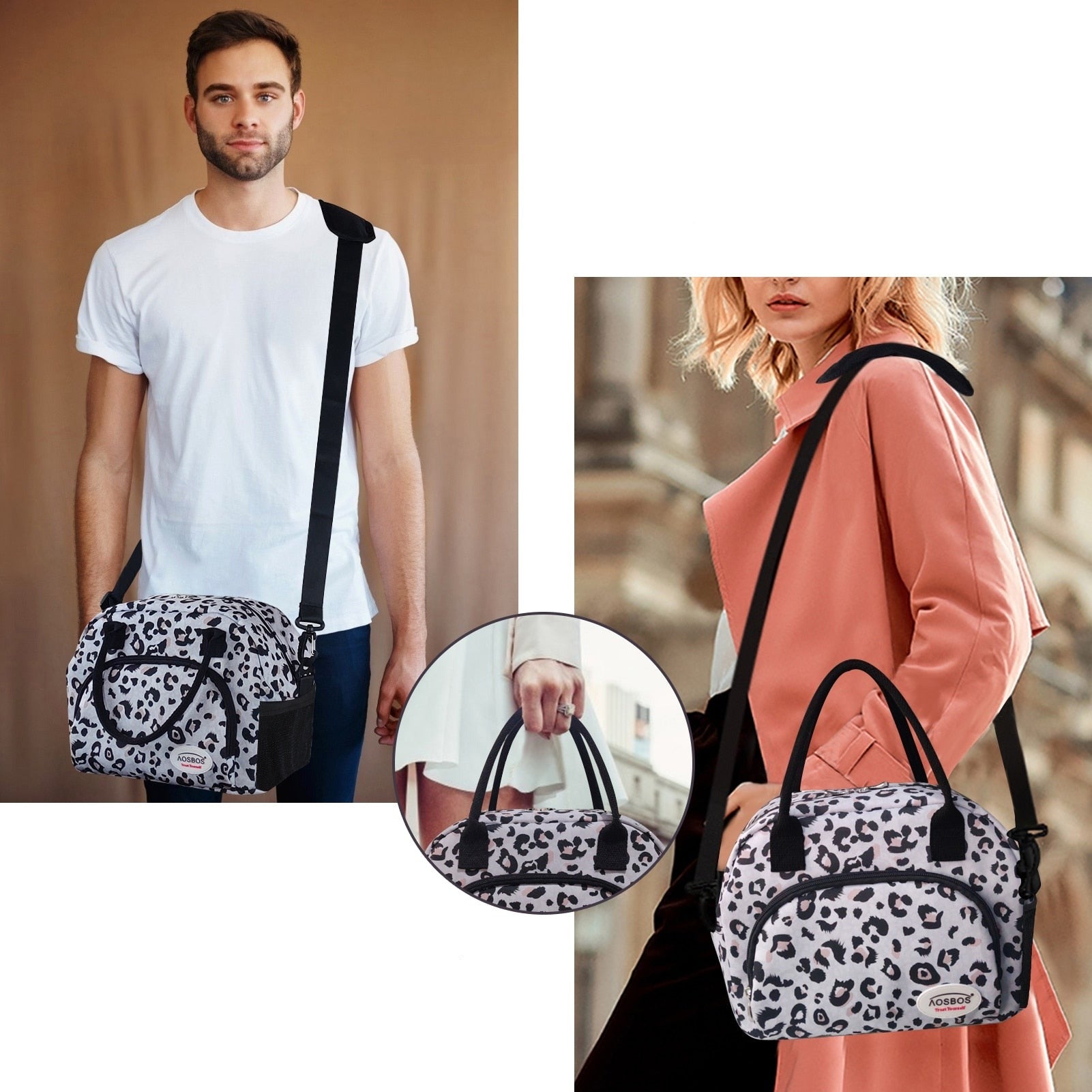 Sac isotherme repas motif léopard, doublure PVC, 30 × 18 × 24 cm