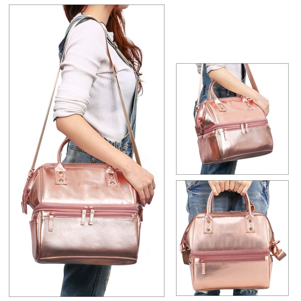 Sac à main isotherme repas en toile rose, avec ou sans sangle