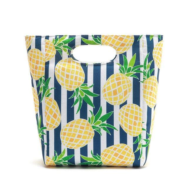 Sac fourre-tout isotherme motif ananas en polyester, deux poignées