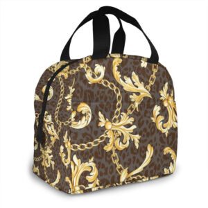 Sac isotherme repas à motif floral doré, polyester et PEVA