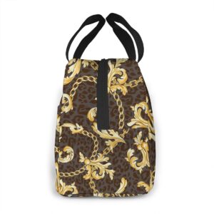 Sac isotherme repas à motif floral doré, polyester et PEVA