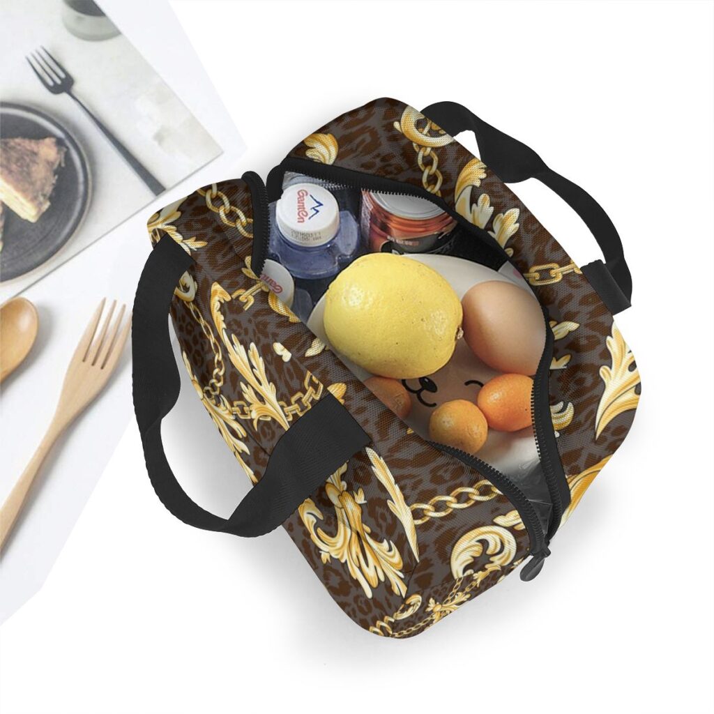 Sac isotherme repas à motif floral doré, polyester et PEVA