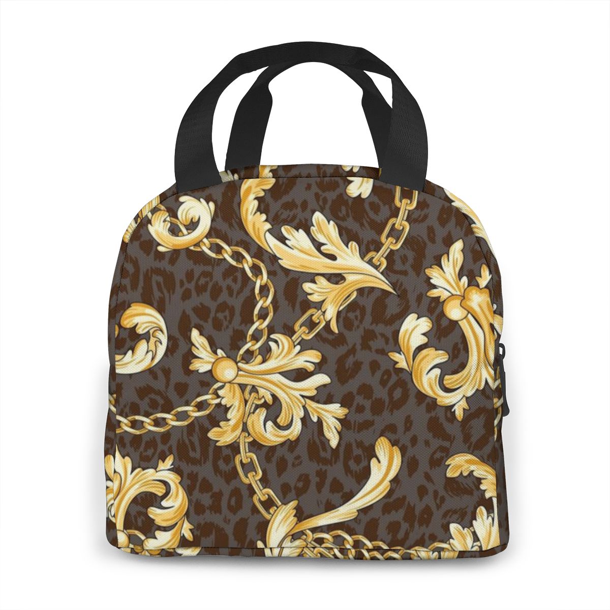 Sac isotherme repas à motif floral doré, polyester et PEVA
