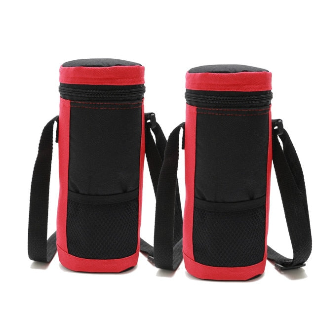 Sac isotherme pour bouteille en nylon, avec poches, bleu ou rouge