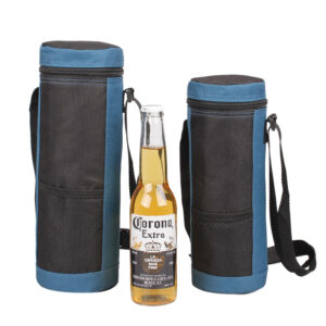 Sac isotherme pour bouteille en nylon, avec poches, bleu ou rouge