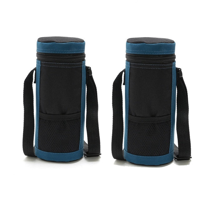 Sac isotherme pour bouteille en nylon, avec poches, bleu ou rouge