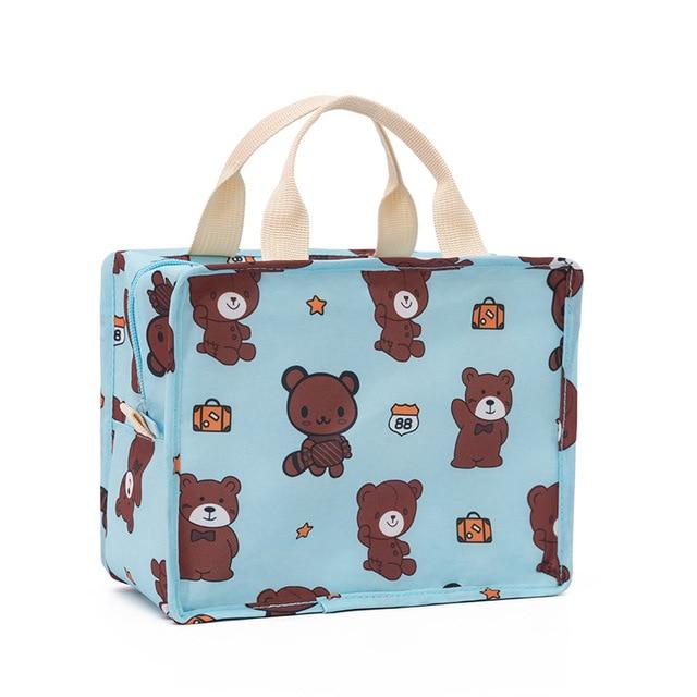 Sac isotherme repas garçon en toile, motif ourson et doublure lavable