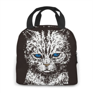 Sac isotherme repas à imprimé chat, compact avec bandoulière