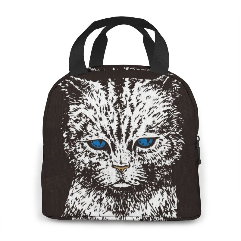 Sac isotherme repas à imprimé chat, compact avec bandoulière