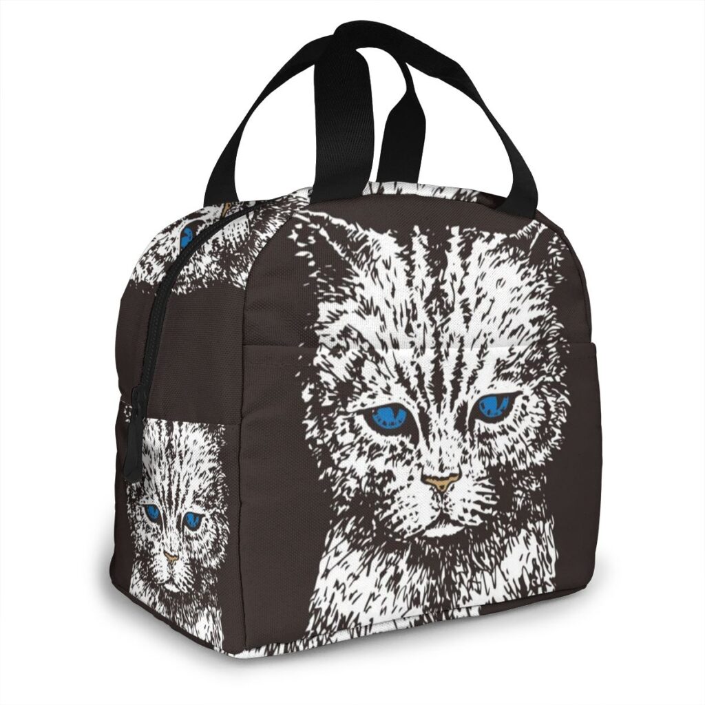 Sac isotherme repas à imprimé chat, compact avec bandoulière
