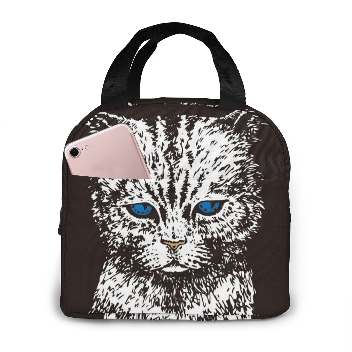 Sac isotherme repas à imprimé chat, compact avec bandoulière