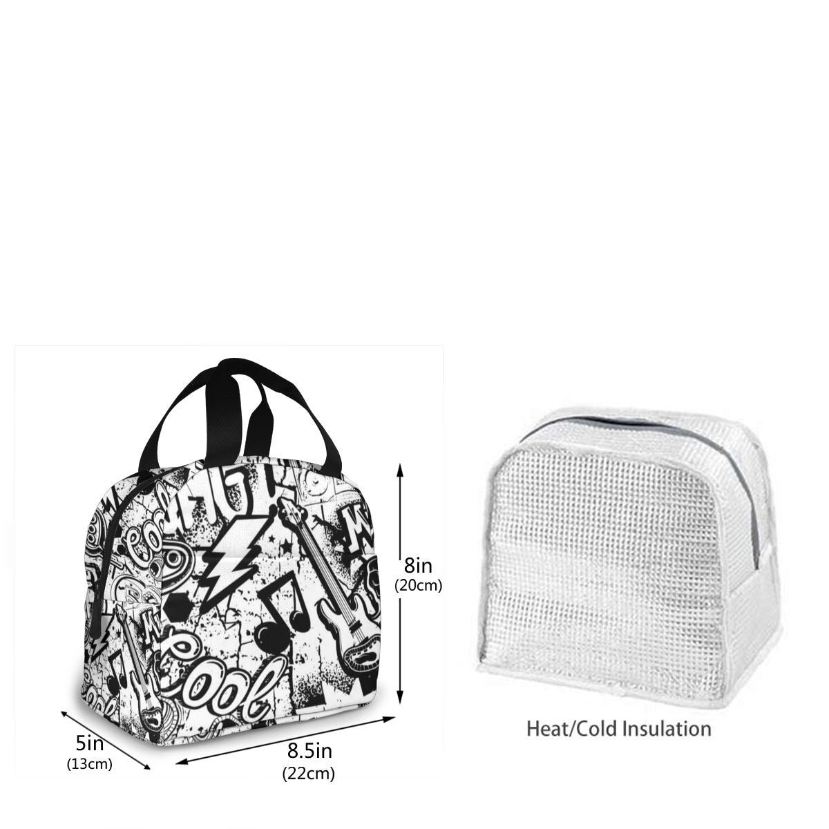 Grand sac isotherme repas motif musique, 40 × 20 × 30 cm