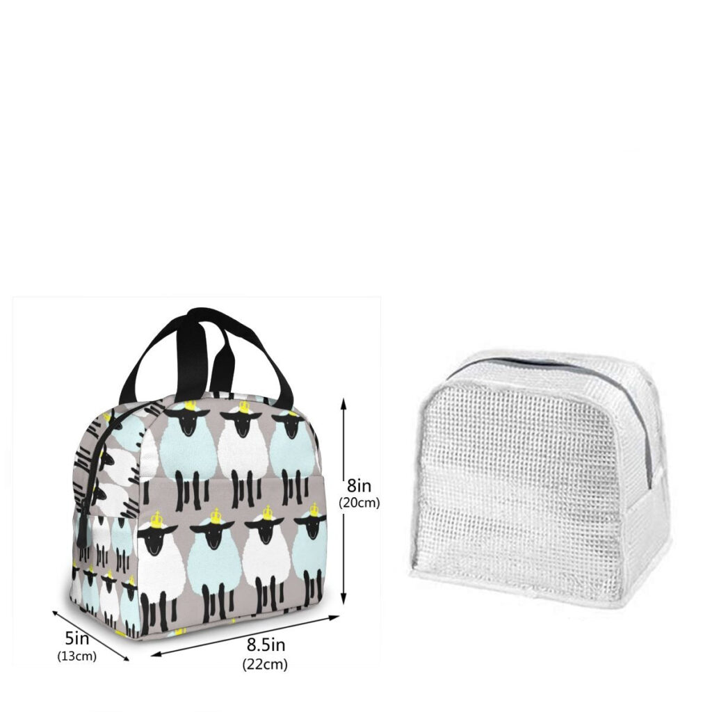 Sac isotherme repas motif petits moutons, nylon et aluminium