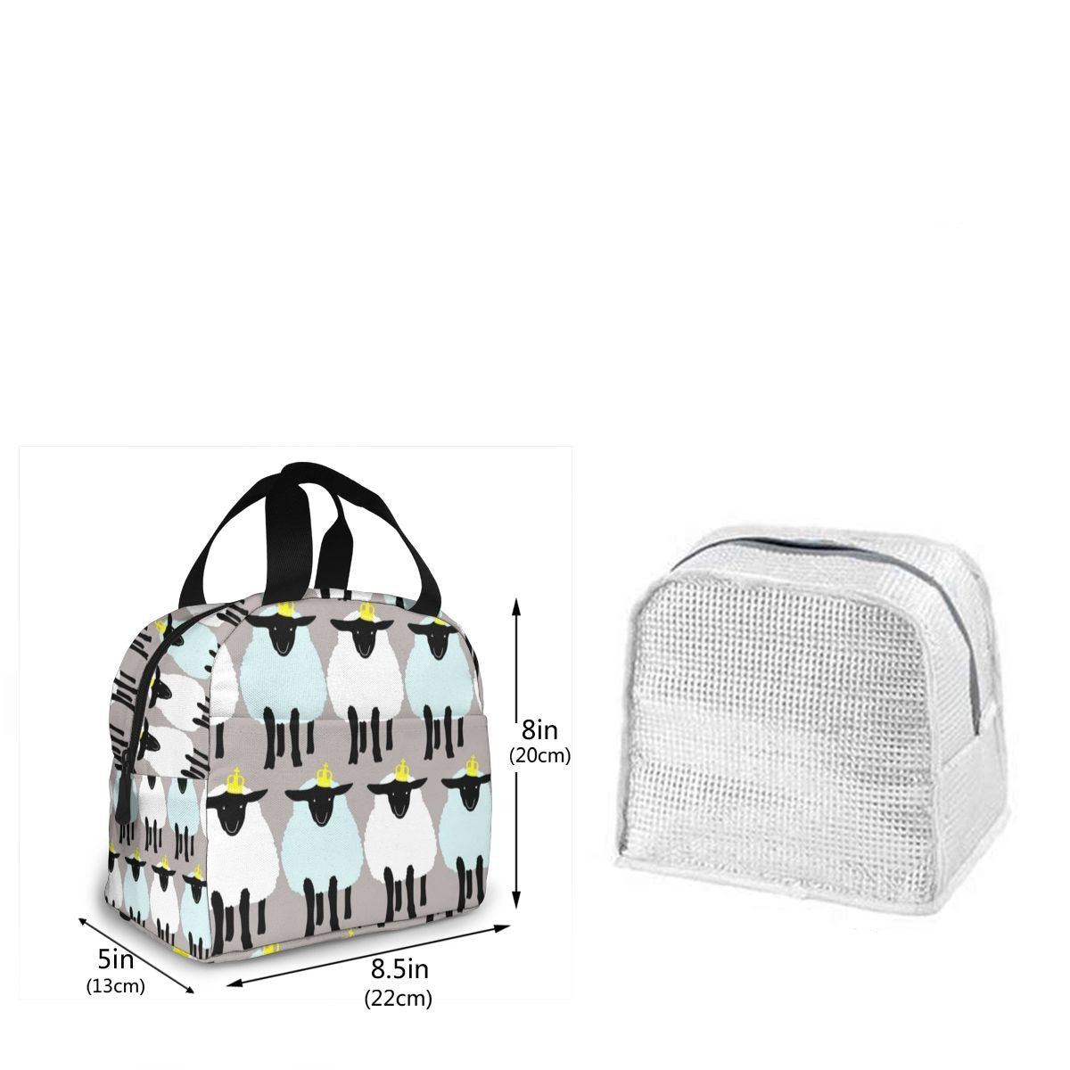 Sac isotherme repas motif petits moutons, nylon et aluminium