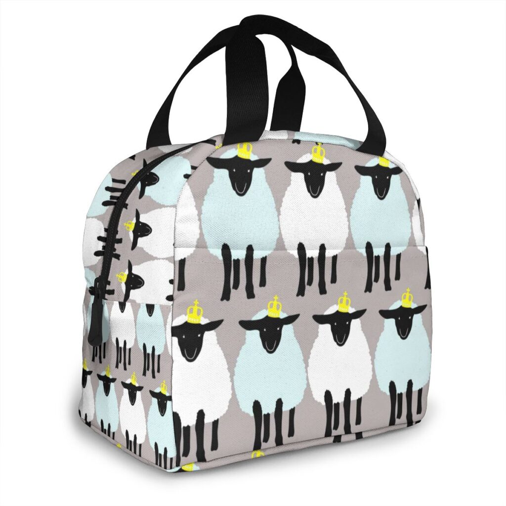 Sac isotherme repas motif petits moutons, nylon et aluminium