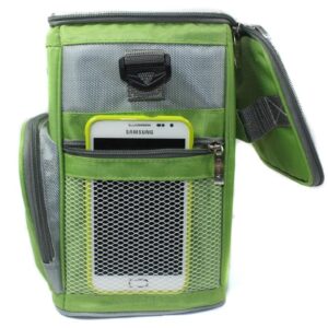 Sac isotherme vert en polyester, poche en filet et anse amovible