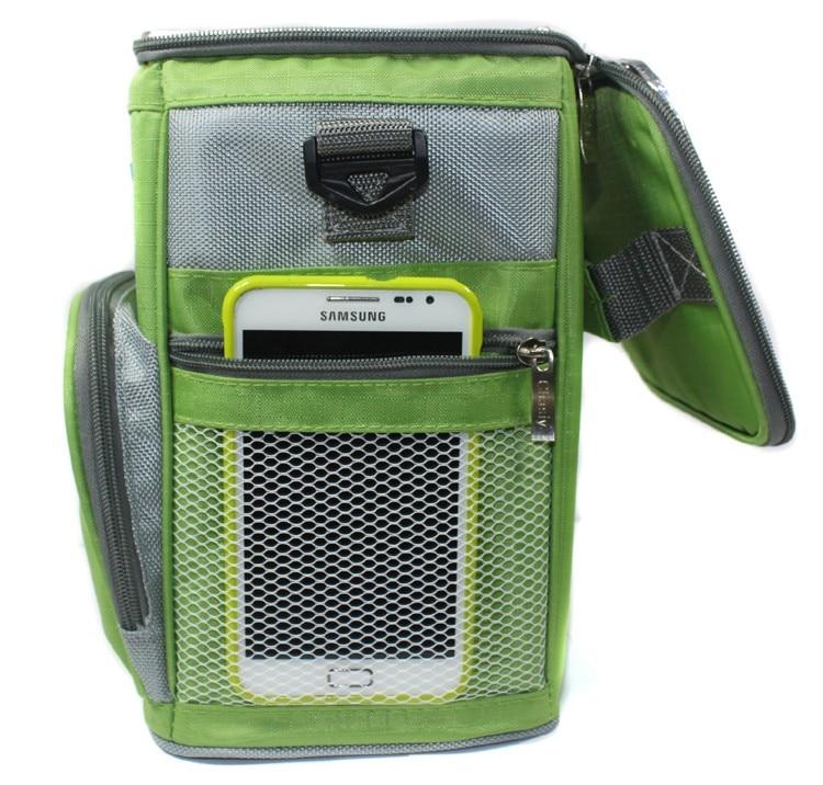 Sac isotherme vert en polyester, poche en filet et anse amovible