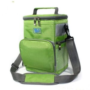 Sac isotherme vert en polyester, poche en filet et anse amovible