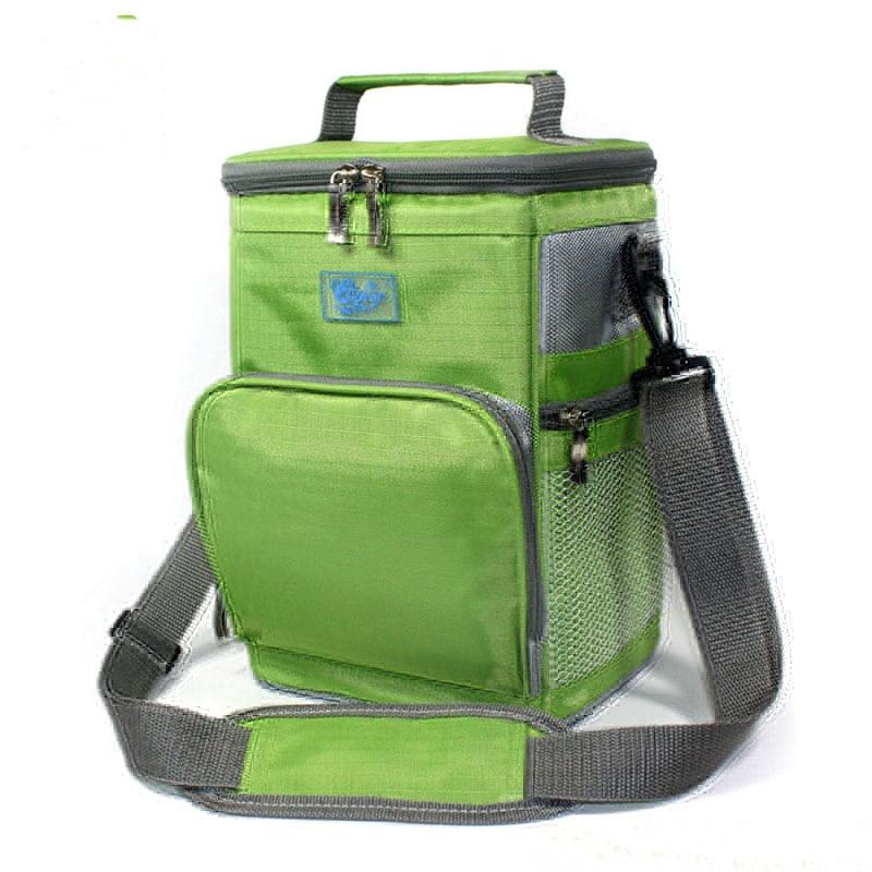 Sac isotherme vert en polyester, poche en filet et anse amovible