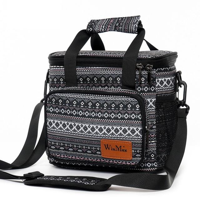 Sac lunch isotherme à motifs aztèques et bandoulière