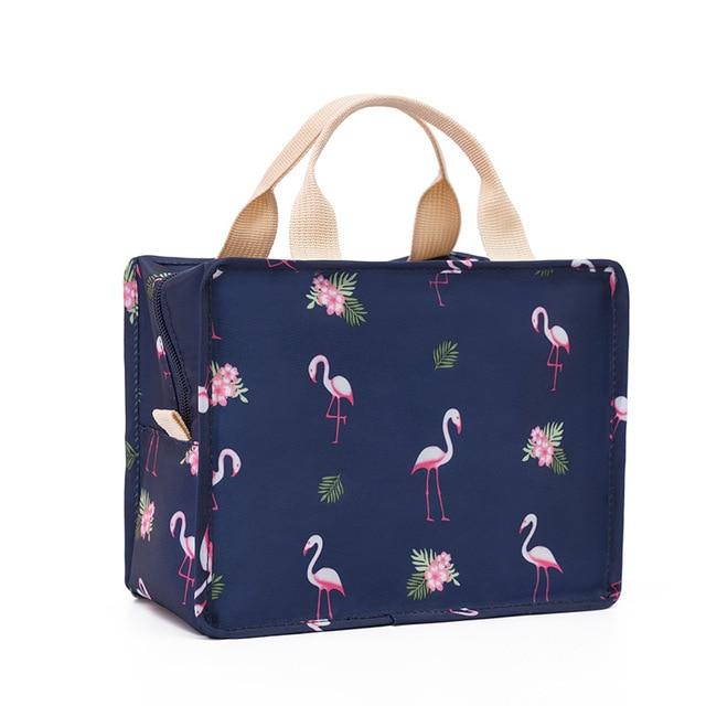 Sac repas isotherme en toile, motif flamant rose, format fin