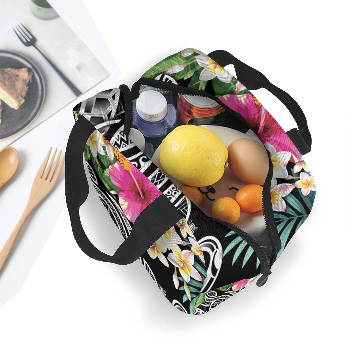 Sac repas isotherme à motif polynésien, polyester, 30 × 20 × 20 cm