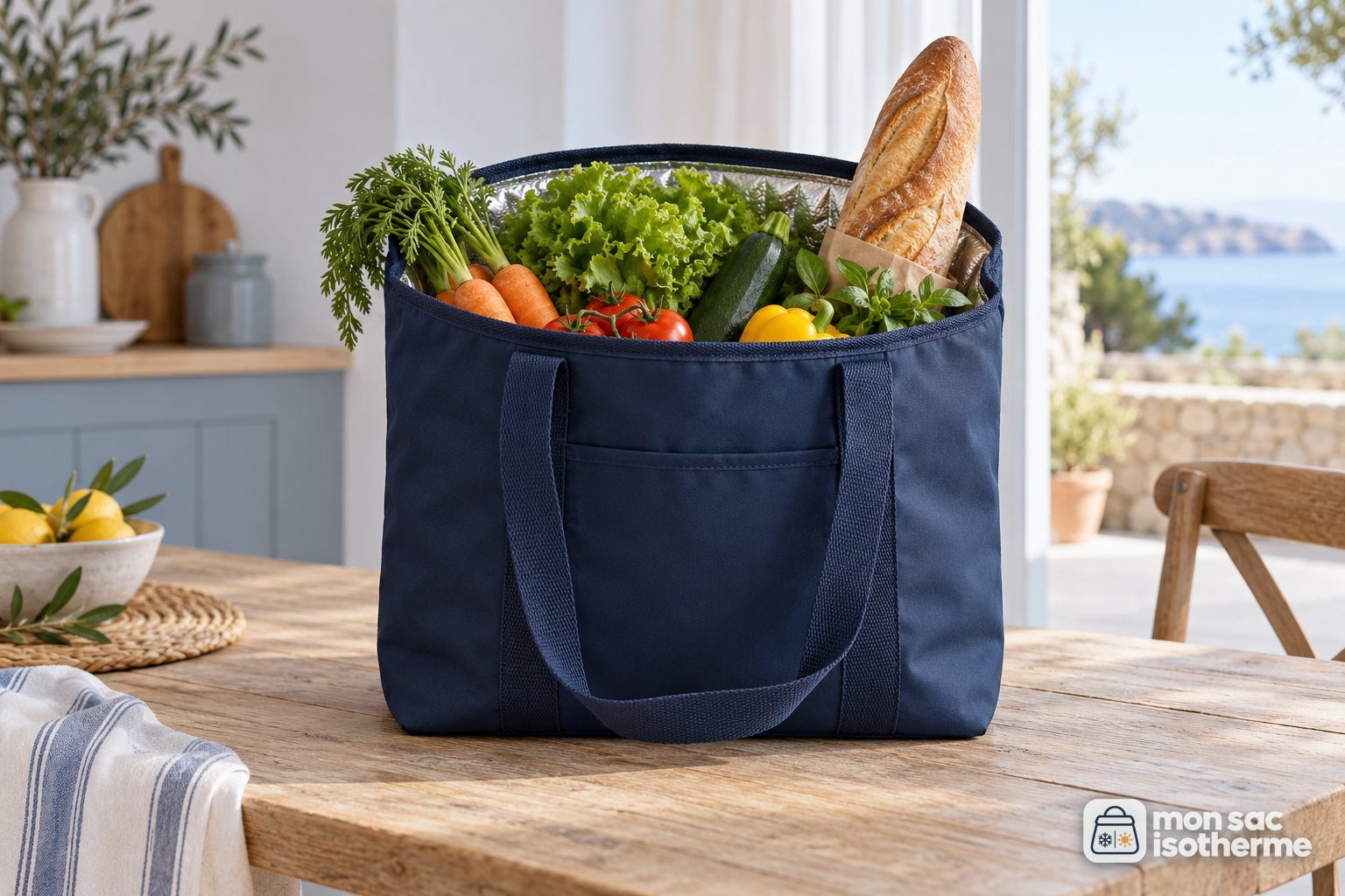 Sac isotherme de courses rempli de légumes